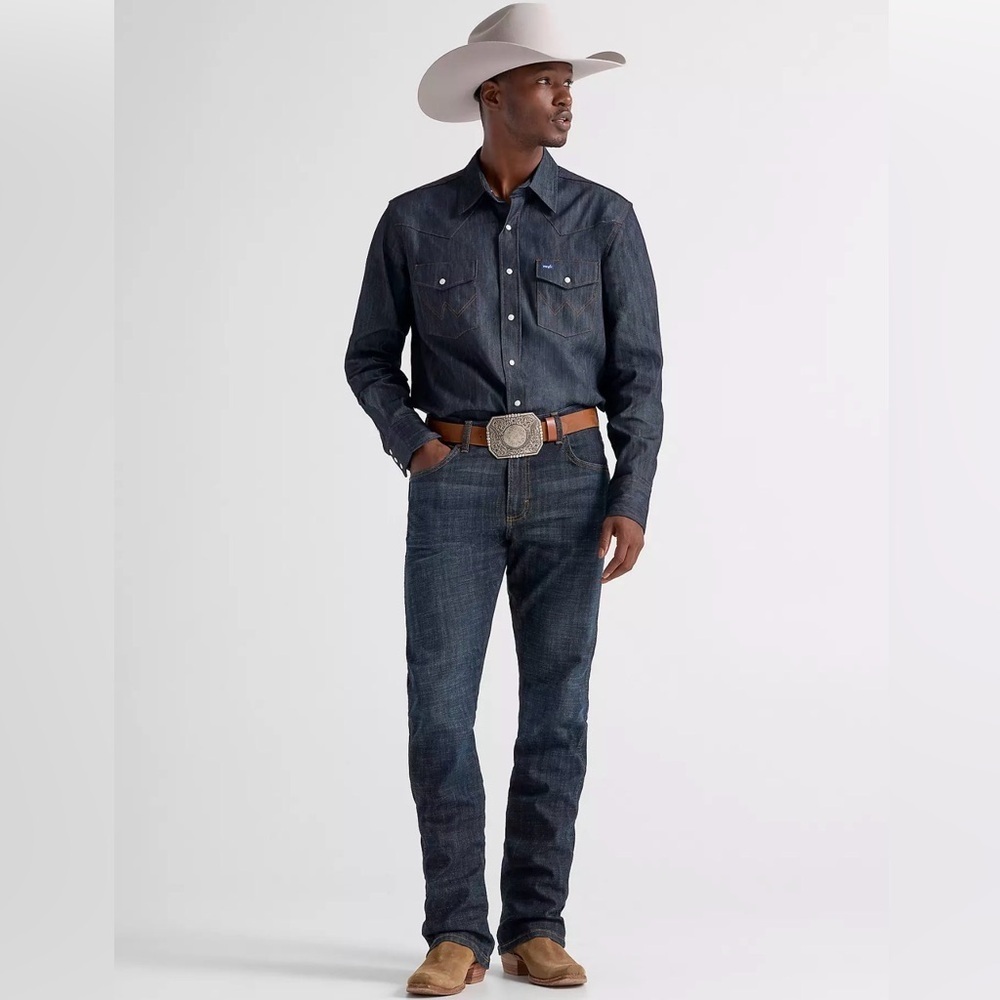 Wrangler Retro Slim Boot Blue Jeans Mens 35x36